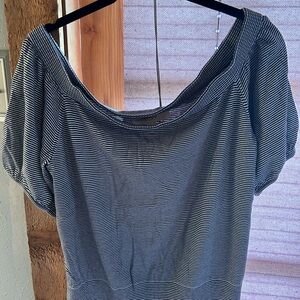 LOFT Navy and White Striped Blouse